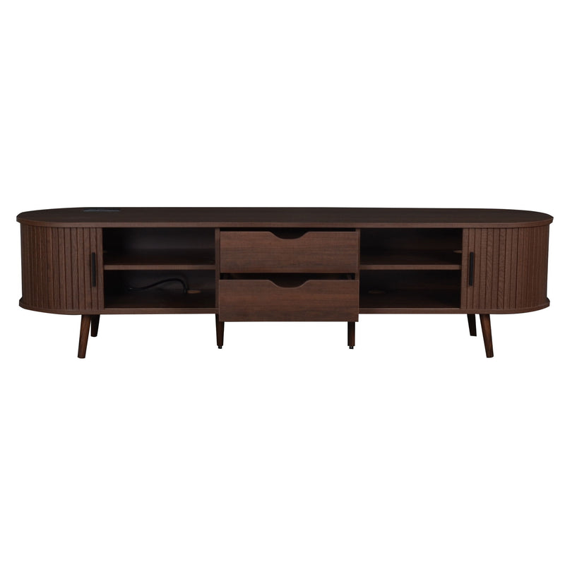 TV Stand For 70" TV, Console With Tambour Doors, Drawers And Built In Power Outlet - Dark Brown