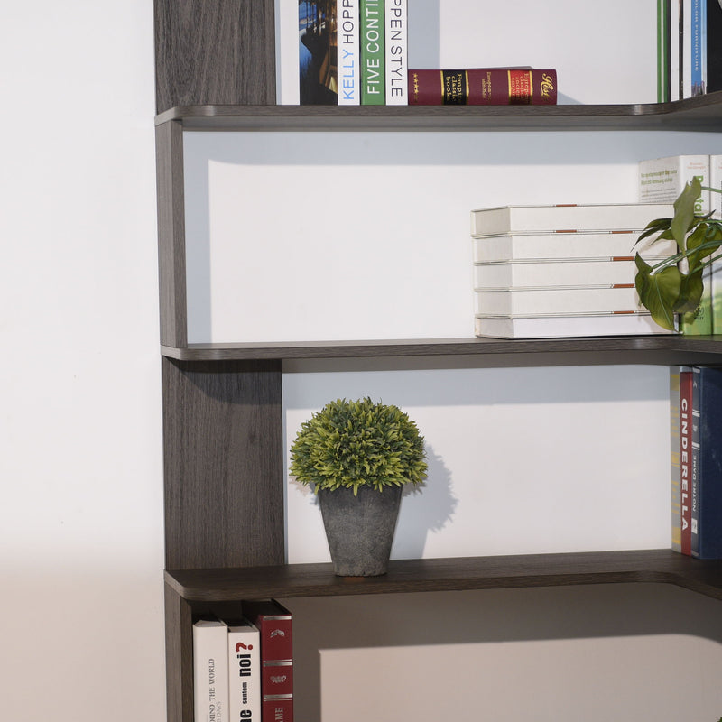Freestanding Corner Bookshelf For Living Room - Dark Brown