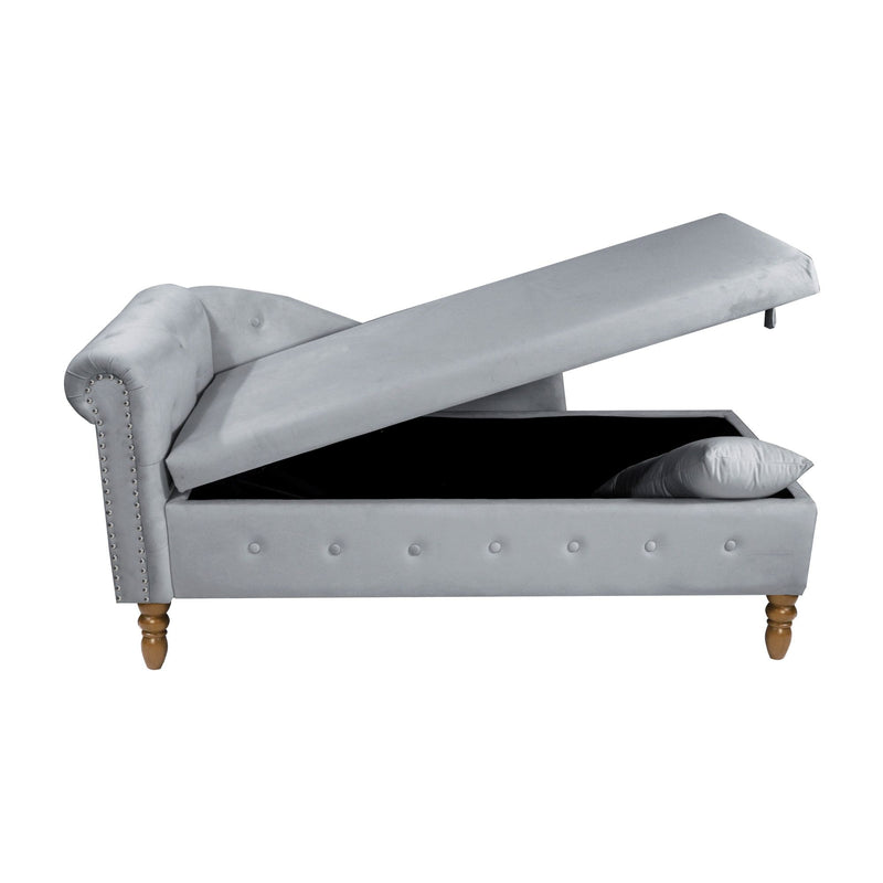 Chaise Lounge Indoor, Lounge Chair For Bedroom With Storage & Pillow, Modern Upholstered Rolled Arm Chase Lounge For Sleeping With Nailhead Trim For Living Room Bedroom Office