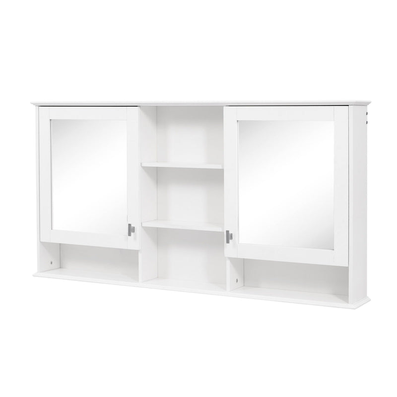 Wall Mount Mirror Cabinet With Adjustable Shelves - White