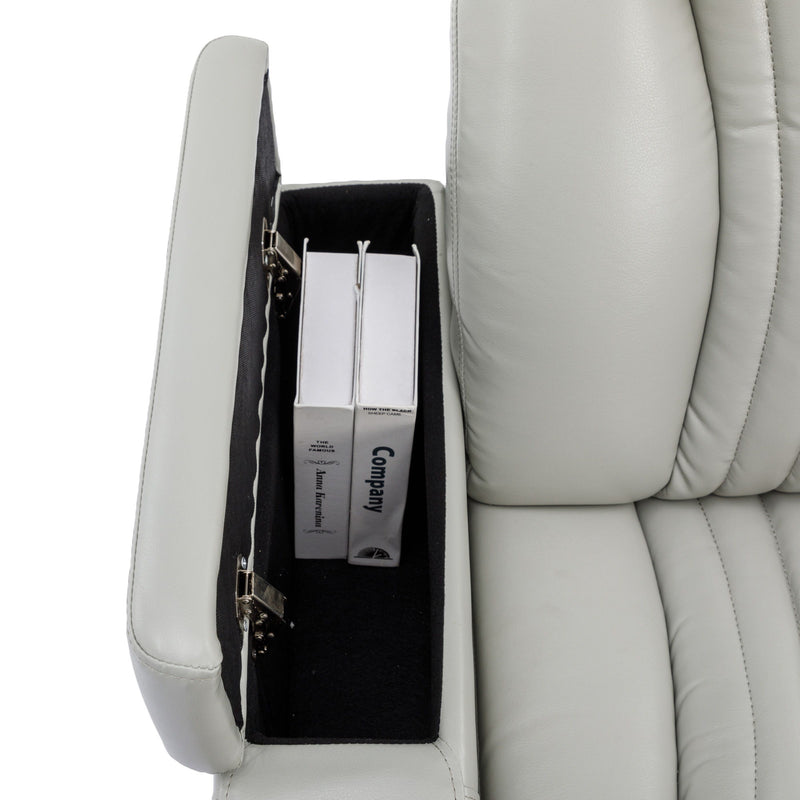 270° Power Swivel Recliner Home Theater Chair With Hidden Arm Storage, LED Light, Cup Holder, And Tray Table