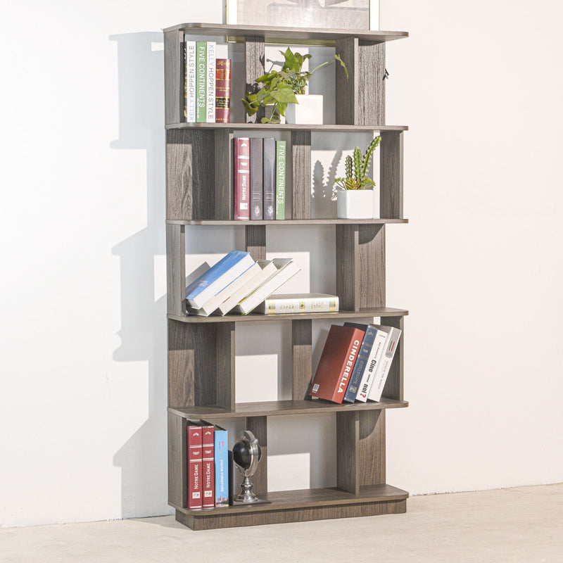 5 Tier Open Bookshelf, Free Combination Storage Shelving For Living Room - Dark Brown