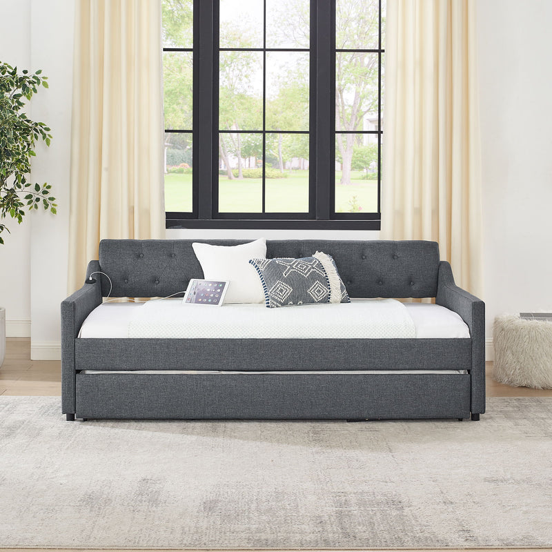 Size Upholstered Daybed With Trundle And USB Charging Armrest