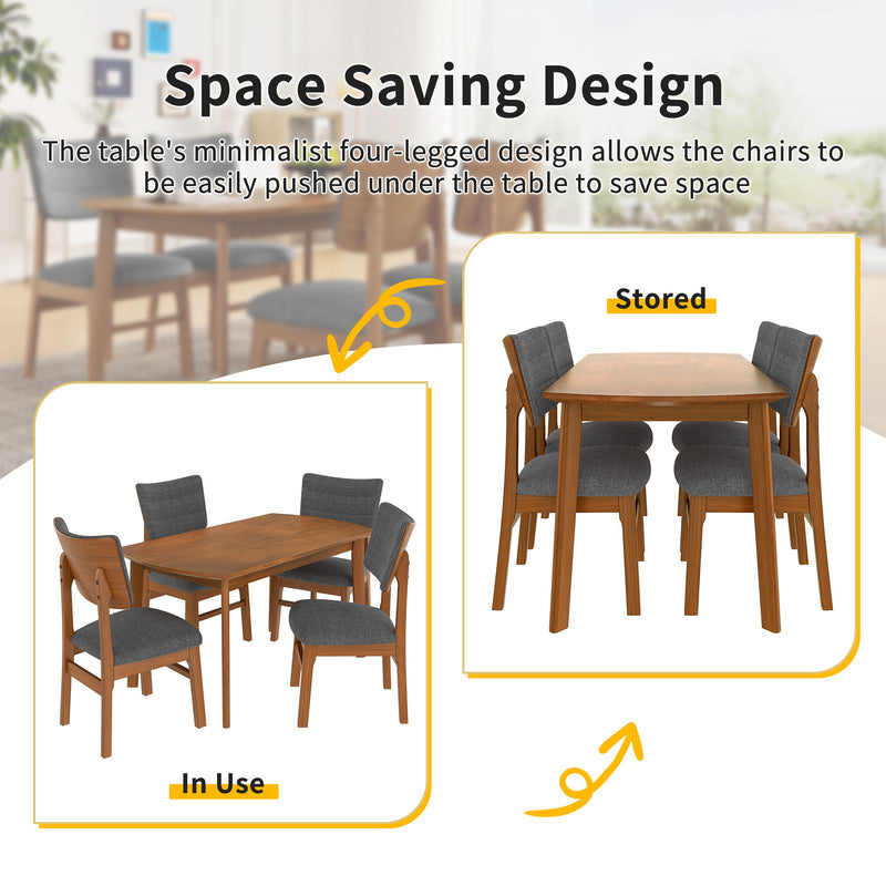 Dining Table Set For 4, Solid Wood Dining Table And Solid Wood Chairs, 5 Pieces Farmhouse Dining Table And 4 Upholstered Chairs - Brown / Gray