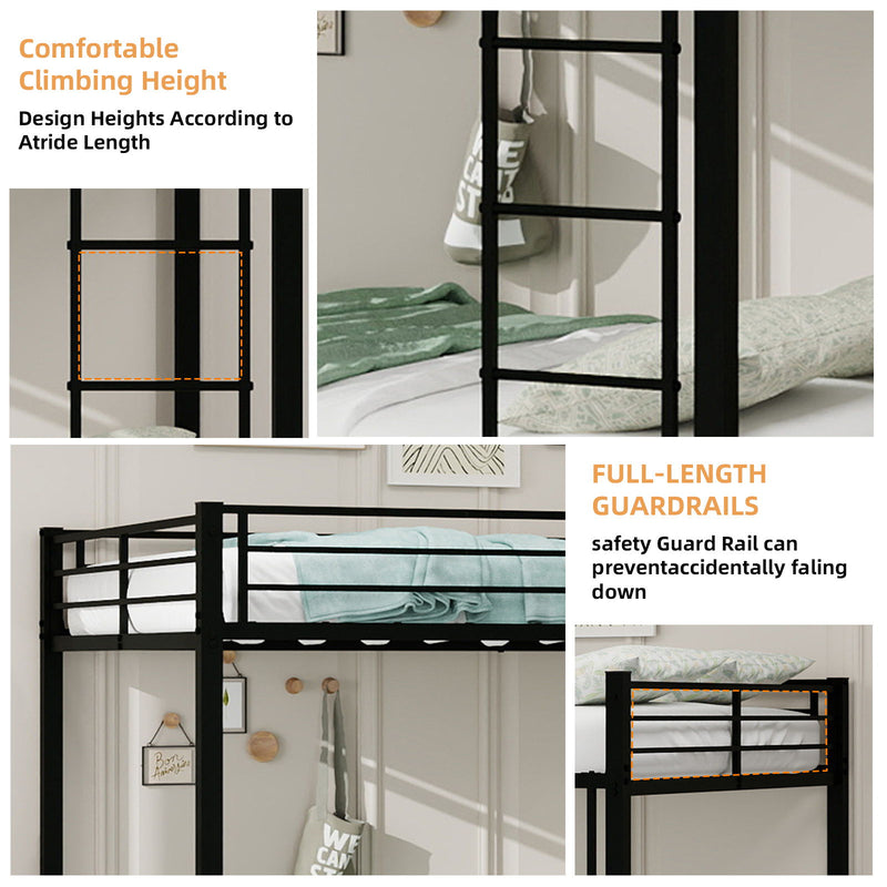 Bunk Bed For Kids, Convertible Frame With Ladders & Guardrail