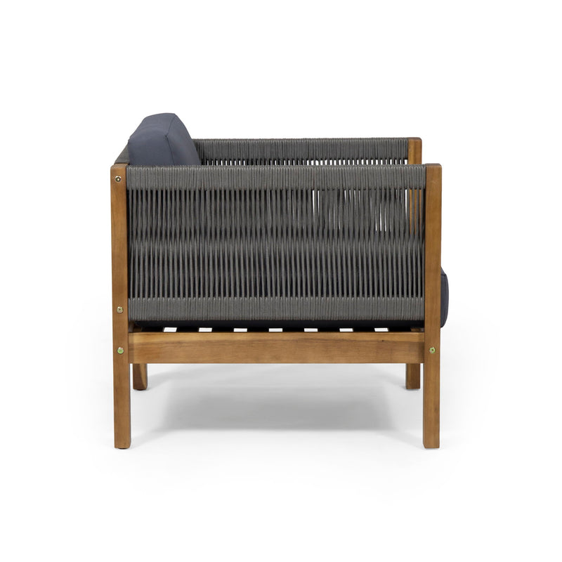 Outdoor Club Chair With Rattan Rope Wave - Teak