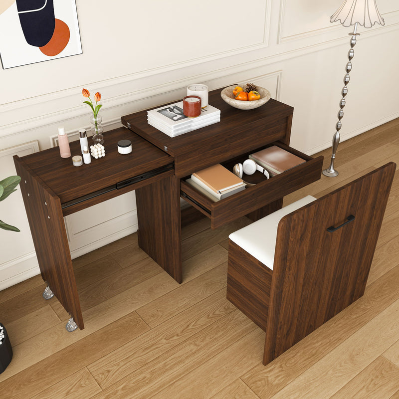 Folding Desk With Mirror And Storage Stol For Bedroom
