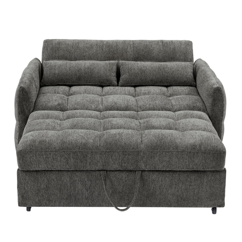 Loveseat Sofa Pull-Out Bed With Adjustable Backrest, 3 USB Ports And 2 Lumbar Pillows For Living Room