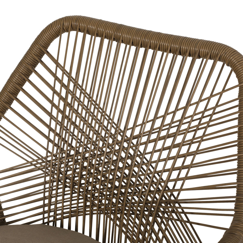 Modern Wicker Dining Club Chair With Water Resistant Cushions - Brown / Beige