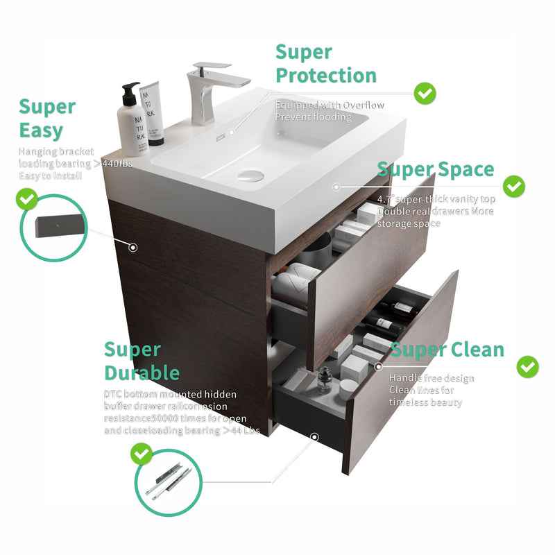 Alice - Bathroom Vanity Wall Mounted With Sink, Large Storage