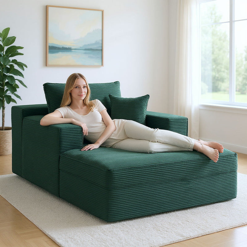 Convertible Chaise Lounge Chair With Wide Armrest & Throw Pillows