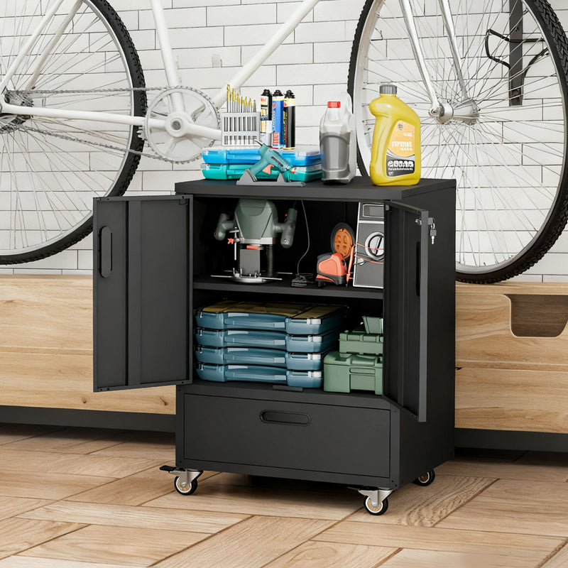 Mobile Tool Cart With Lockable Casters, Heavy-Duty Storage Organizer - Black