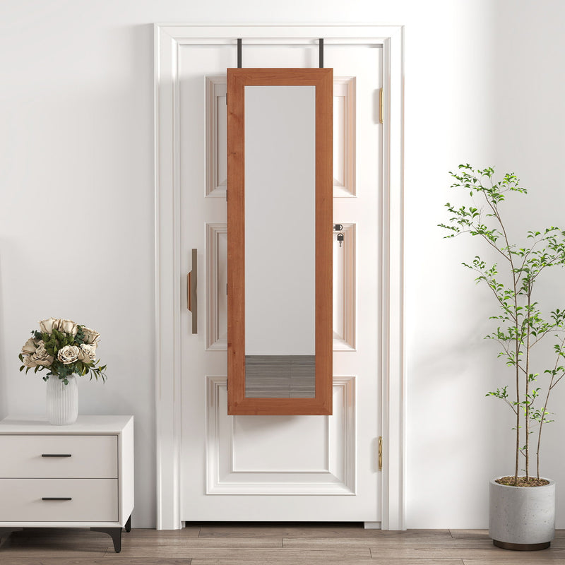 Jewelry Armoire Organizer With Full Length Mirror, Wall Mounted Lockable Cabinet With LED Light