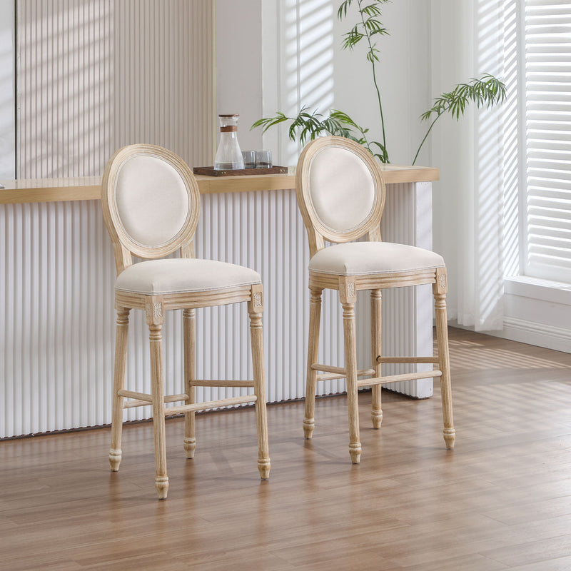 30'' Height Upholstered Bar Chairs With Round Back (Set of 2) - Beige