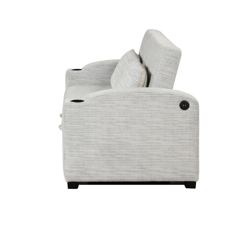 Pull Out Loveseat Sofa With Adjsutable Backrest, 2 Pillows, Cup Holders, USB Ports For Living Room