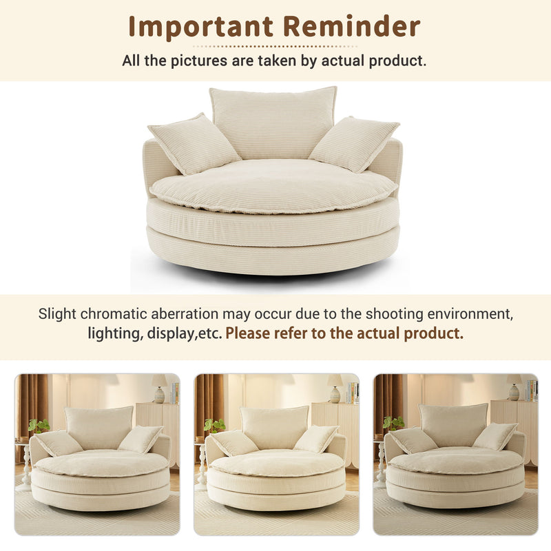 360° Swivel Accent Barrel Chair With Dual Layer Cushion And 3 Removable Pillows