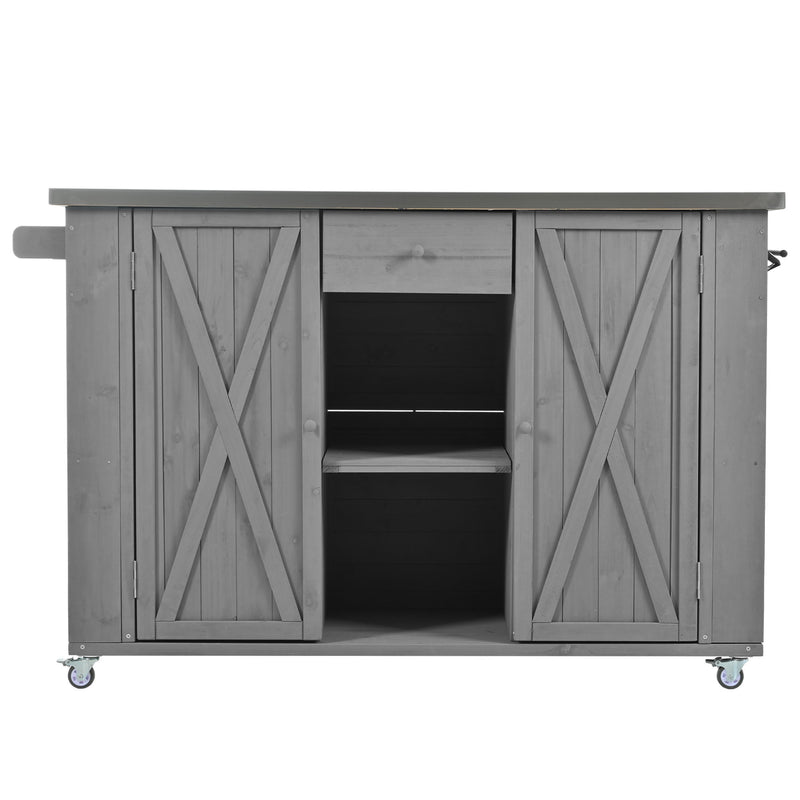 Outdoor Kitchen Island With Stainless Steel Top, Ample Storage Space, Towel And Spice Racks And A Bottle Opener