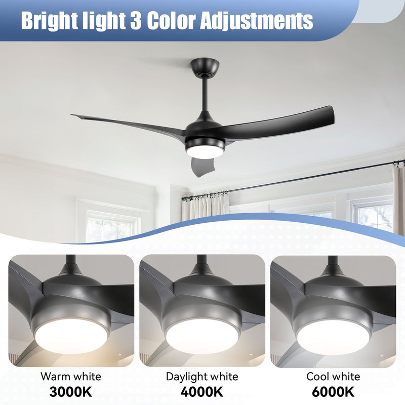 52" Ceiling Fan With 18W LED Light And Remote Control, 3 Blades DC Motor