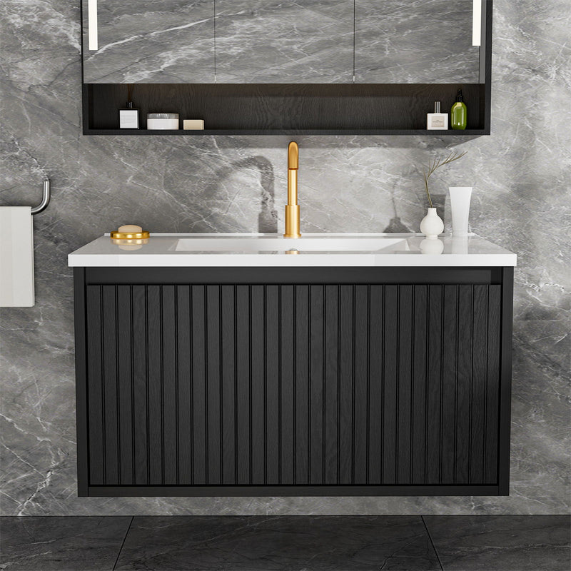 Wall Mounted Floating Bathroom Vanity With Sink And Drawers