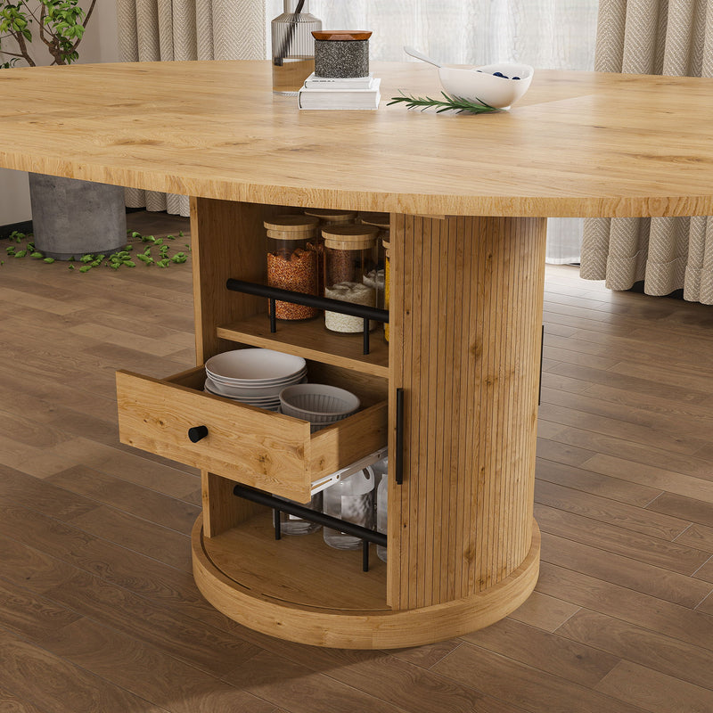 Extendable Oval Dining Table With 2 Tier Storage - Oak