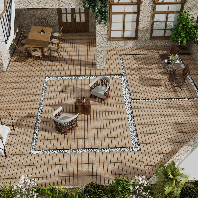 Patio Deck Tiles, Interlocking Diy Flooring For Indoor / Outdoor Use (Set of 22) - Teak