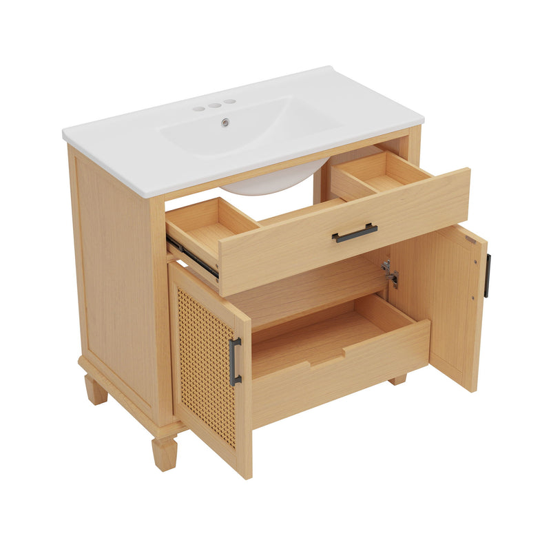 Bathroom Vanity With Ceramic Sink, Modern Free Standing Cabinet With Soft Close Drawers
