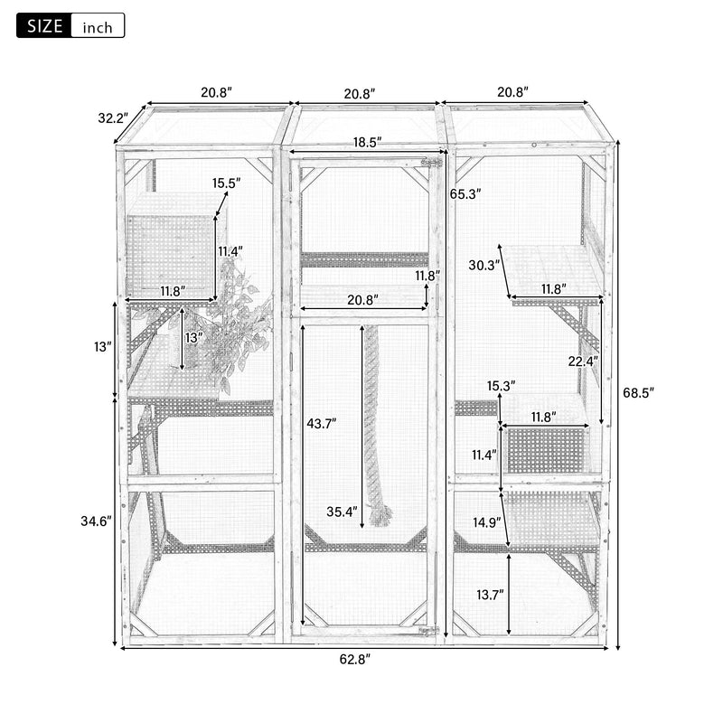 Outdoor Cat House, Diy Cat Enclosure Catio With Double Enter Doors