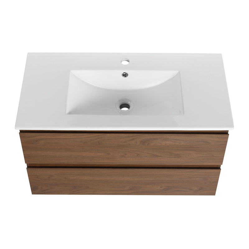 Wall Mounted Bathroom Vanity & Sink, 2 Soft Close Drawers