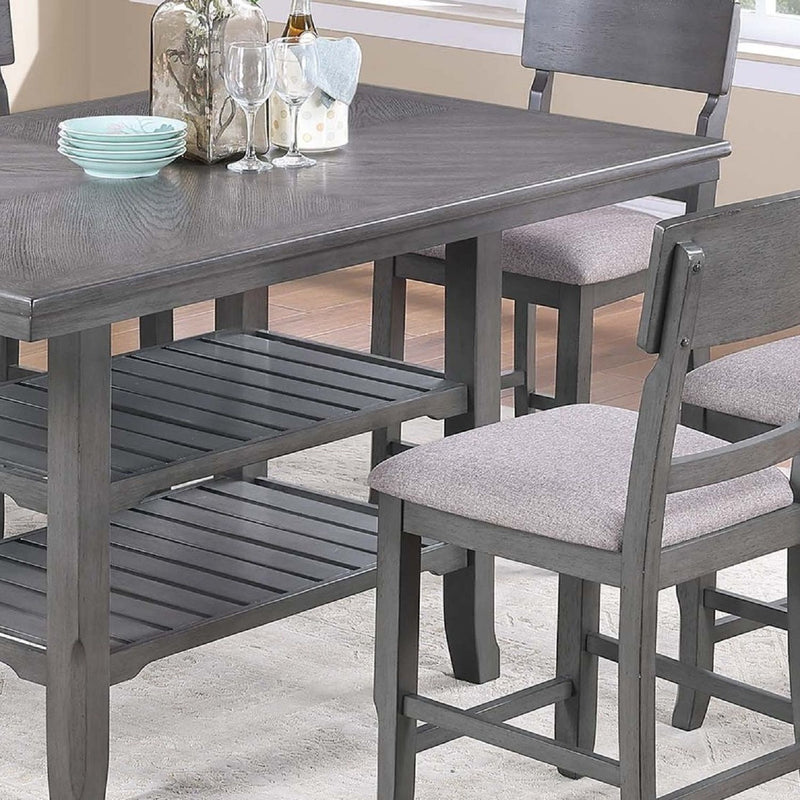 7 Piece Counter Height Dining Set With Storage Shelves, Table & 6 High Chairs - Gray