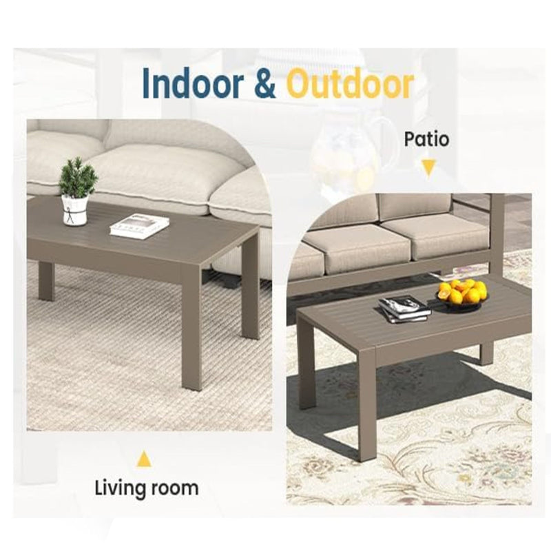 All-Weather Outdoor Coffee Table With Wood-Look Top