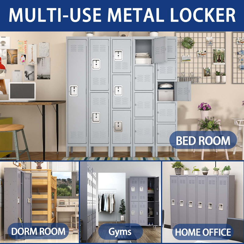 6 Door Lockers With Lock For Employees, Storage Cabinet For Home, Gym, Office, School, Garage - Gray