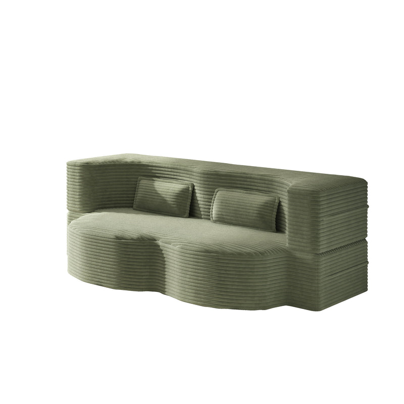 Modern Floor Sofa With 2 Pillows, Convertible Twin Size Folding Mattress For Living Room