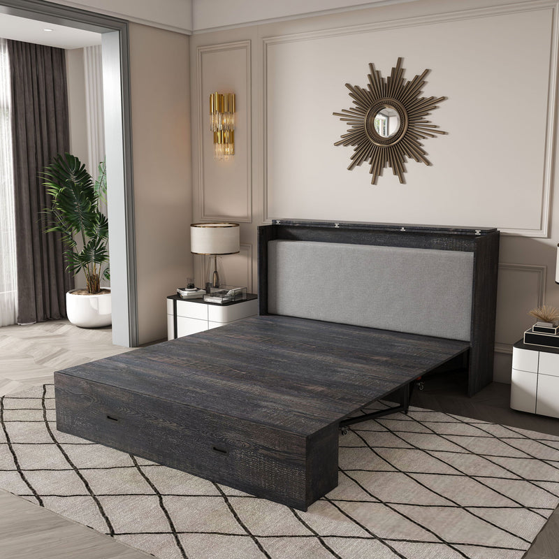 Full Murphy Bed With Storage Drawers, Charging Station, Foldable Panels, And Silent Swivel Wheels