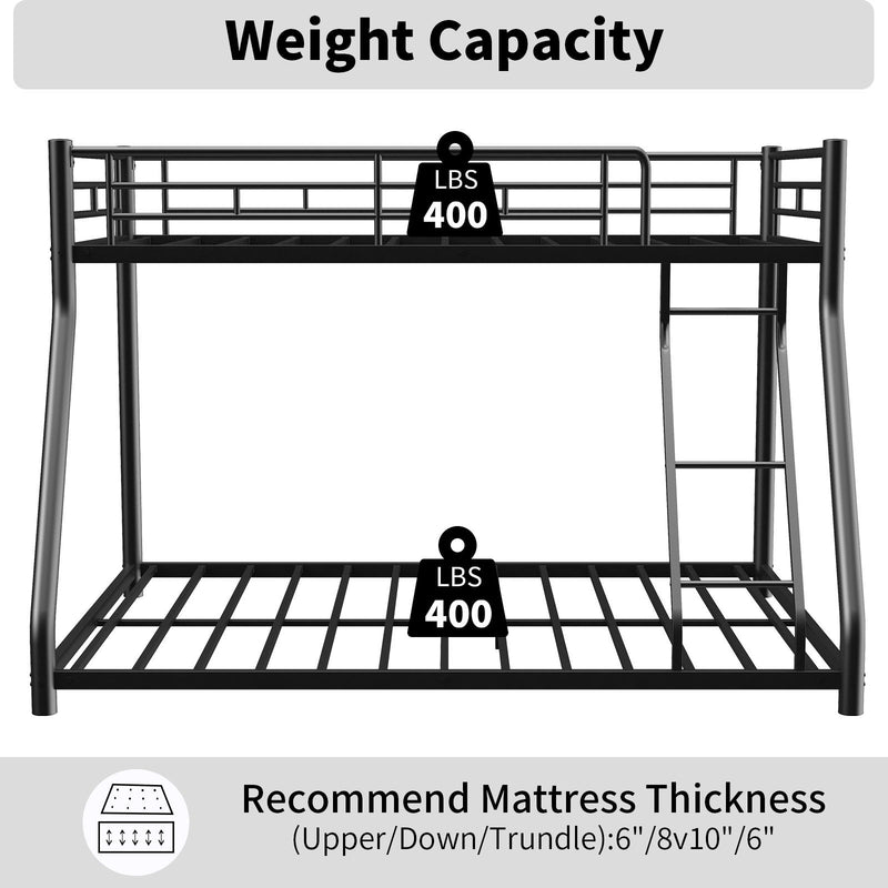 Bunk Bed Frame With Ladder And Guardrail, Heavy Duty Noise Free Design Metal Construction