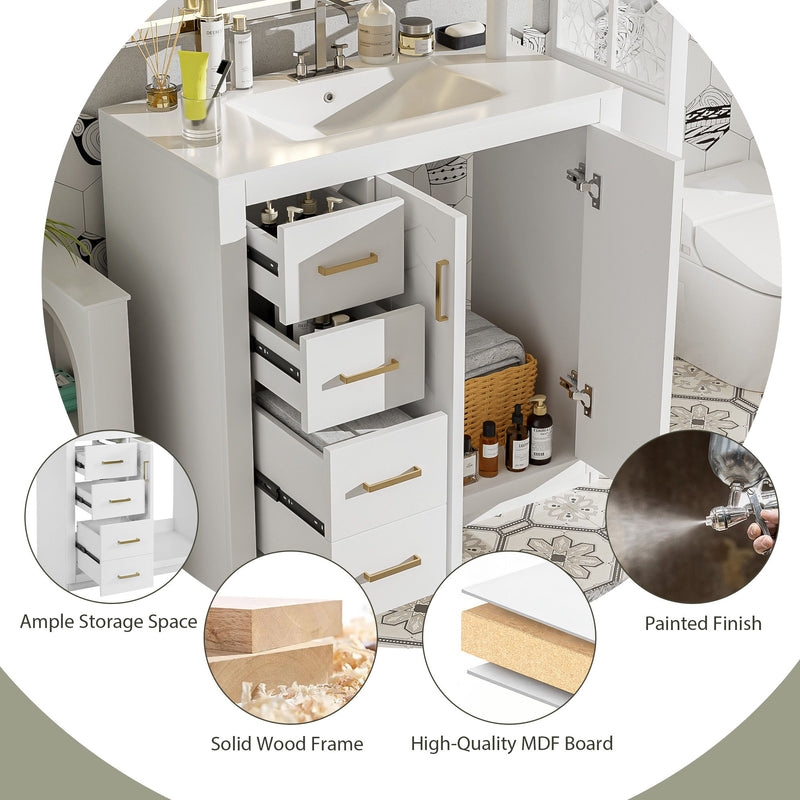 Bathroom Vanity With Sink Combo, Storage Cabinet, Freestanding Set With 3 Drawers & Soft Closing Doors