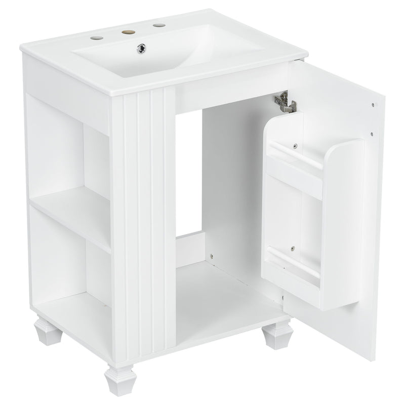 Classic Retro Bathroom Vanity With Sink, Door Shelf, Side Open Storage Frame