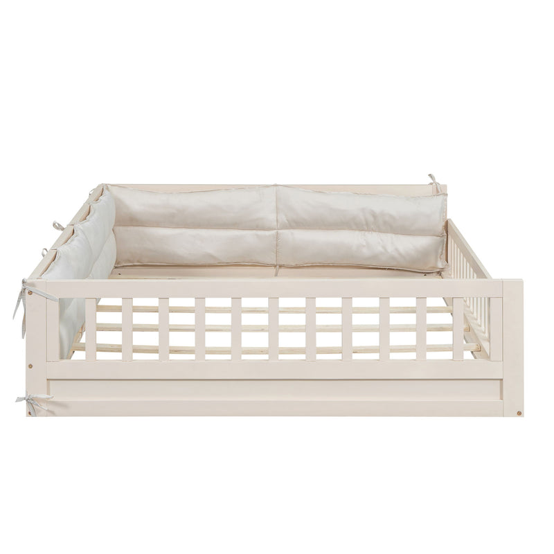 Upholstered Platform Bed With Guardrail And Pillow