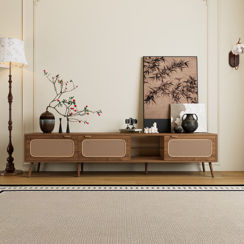 78" TV Stand With Ample Storage And Open Shelving - Walnut