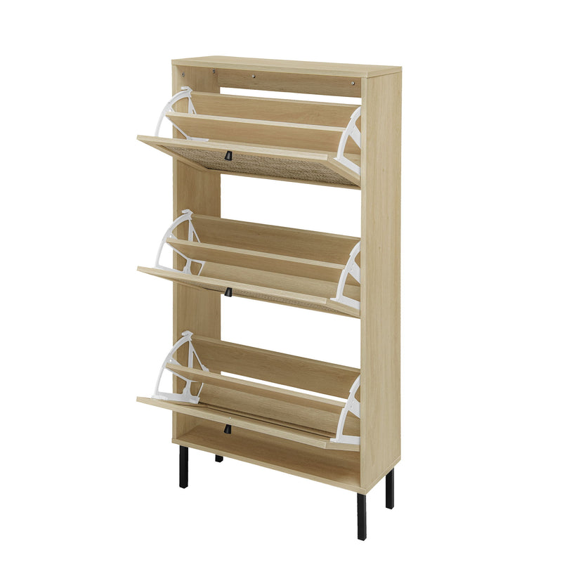 Modern Rattan 3 Door Shoe Rack Cabinet For Entryway