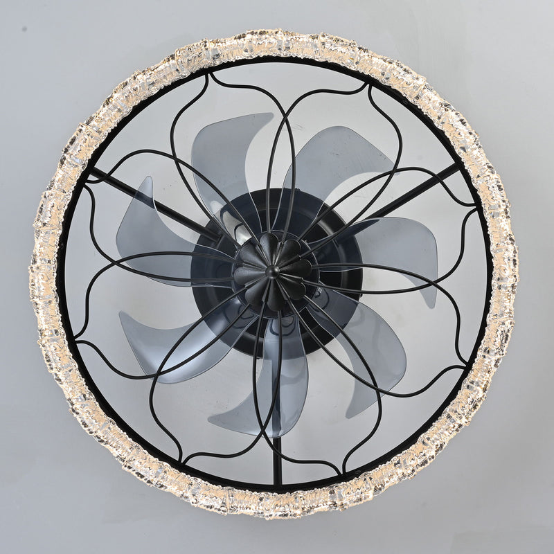 Ceiling Fan With Light, Flower Caged Ceiling Fan With Remote, LED Low Profile Ceiling Light - Matte Black