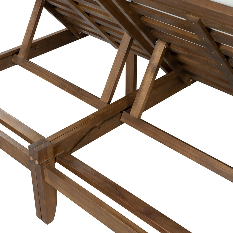 Adjustable Outdoor Patio Lounge Chair 2 Seater Recliner - Beige / Walnut