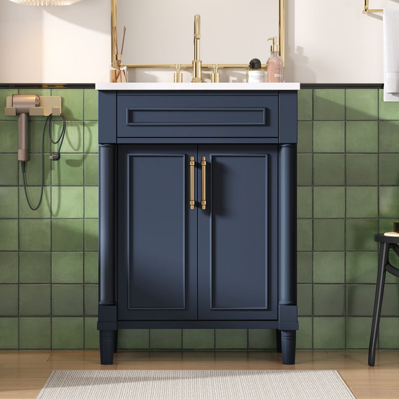 Bathroom Vanity With Integrated Sink, 2 Door Cabinet, Single Sink For Small To Medium Bathrooms