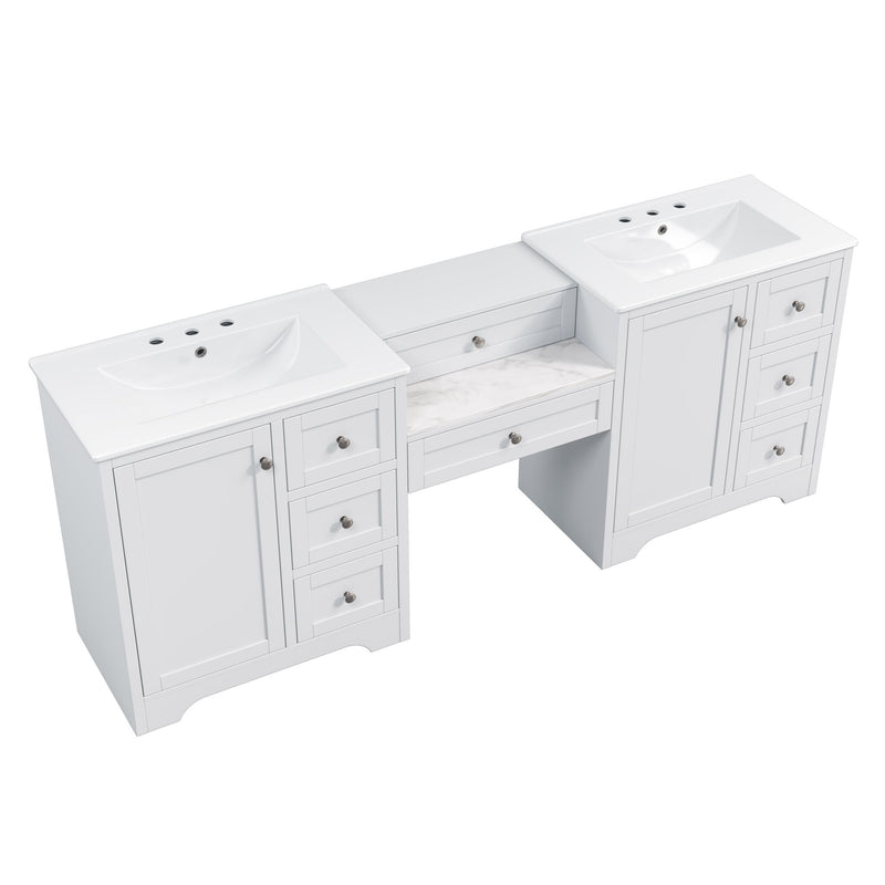 Double Sink Bathroom Vanity With Countertop, 2 Ceramic Sinks, 6 Drawers, Soft Close Design