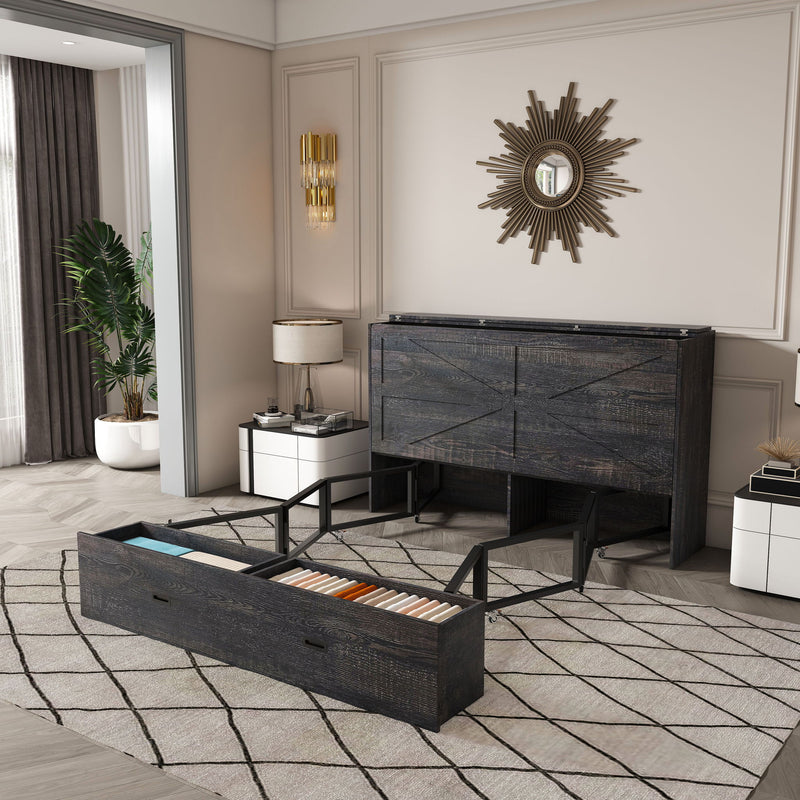 Full Murphy Bed With Storage Drawers, Charging Station, Foldable Panels, And Silent Swivel Wheels
