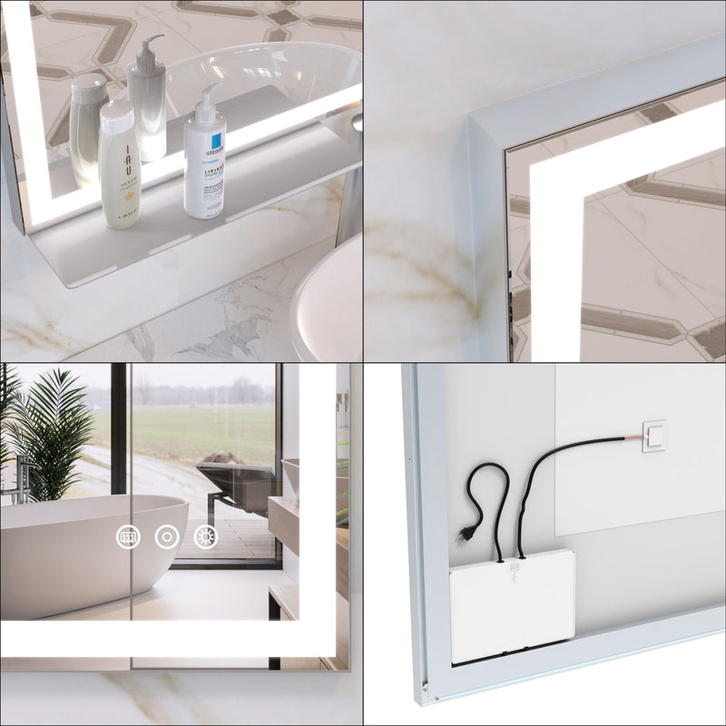 LED Bathroom Vanity Mirror Wall Mounted Adjustable / Warm / Natural Lights Anti-Fog Touch Switch With Memory Modern Smart Large Bathroom Mirrors