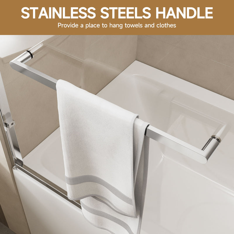 Aluminum Frame Double Double Soft Close Shower Door, Tempered Glass And Dual Stainless Steel Handles