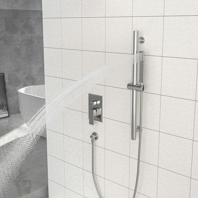Modern Shower System With Adjustable Slide Bar, Stainless Steel And Brass Construction
