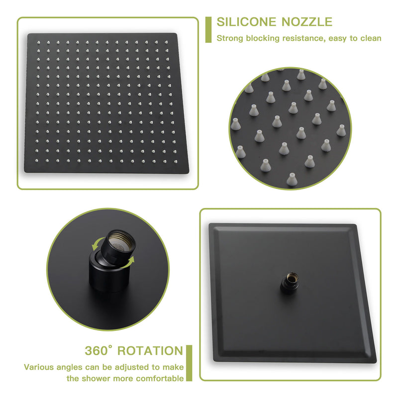 Wall Mounted Square Shower System With Rainfall Tub Spout And Handheld Shower, 10" - Matte Black