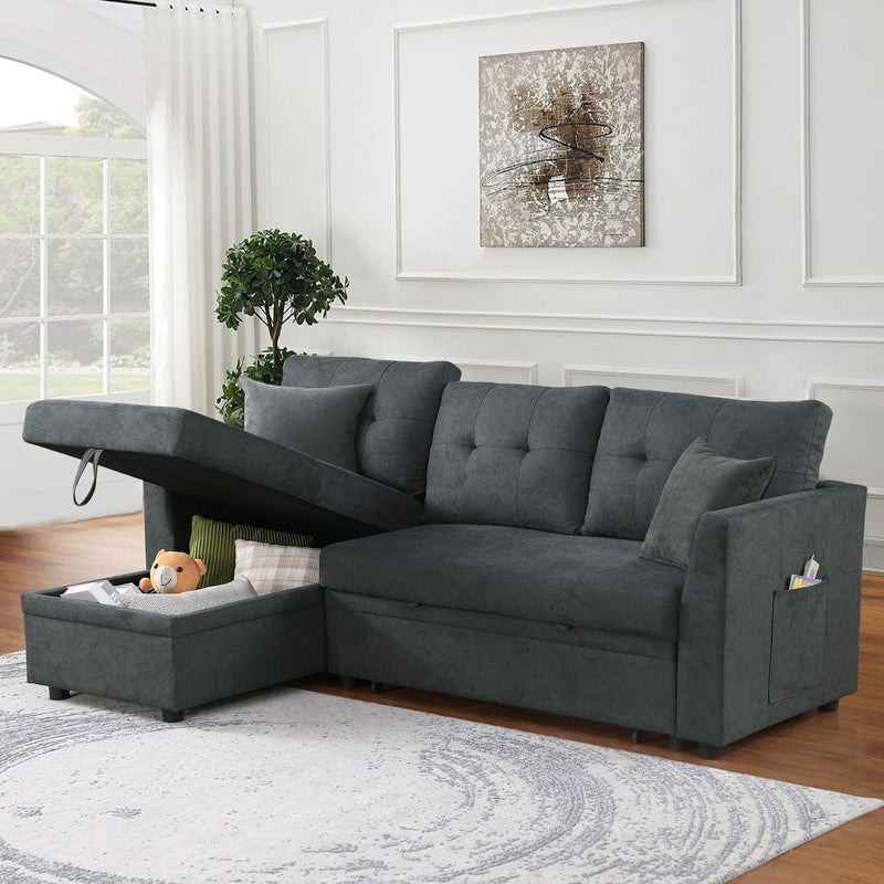 Sectional Sofa Bed L Shaped Sofa Couch Bed With USB Port, Reversible Chaise With Storage