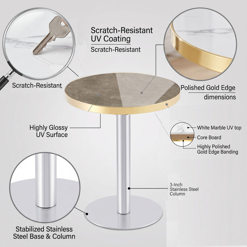 Round Bistro Table, Compact For Kitchen - Gray / Gold / Silver